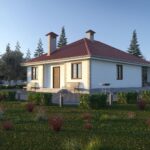 Купить проект одноэтажного дома с большой террасой и камином