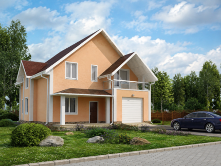 Популярный проект дома 11 на 12 с мансардой, гаражом на 24 м², кабинетом и эркером