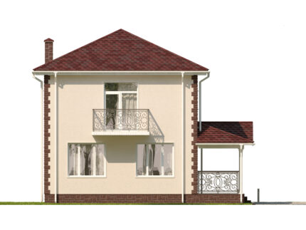 Продуманный проект двухэтажного дома до 120 м² с 3 спальнями, 2 гардеробными и террасой - фасад со стороны балкона
