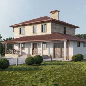 проект двухэтажного дома с террасой, верандой