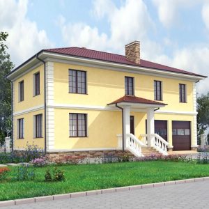 проект двухэтажного дома с гаражом из газобетона